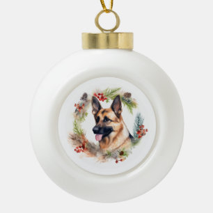Boule En Céramique Couronne de Noël de Berger Allemand Chien de fête