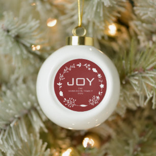 Boule En Céramique Couronne de Noël florale Joy avec nom de famille p