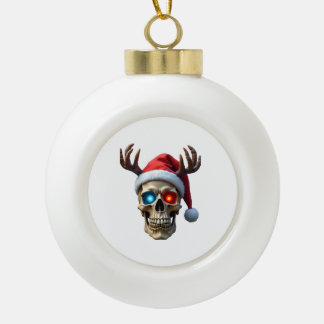 Boule En Céramique Crâne de Noël avec chapeau de Père Noël et bois my