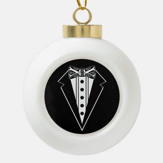 Boule En Céramique Cravate Bow noir et blanc avec Tux (Devant)