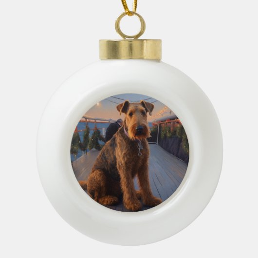 Boule En Céramique Croisière de Noël Airedale : Un délice de vacances (Devant)