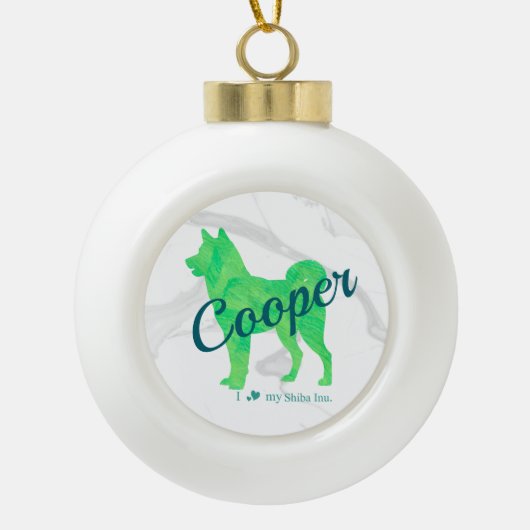 Boule En Céramique Custom Pastel Blue Shiba Inu Silhouette  Ornament (Devant)