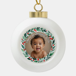 Boule En Céramique custom photo christmas holly ceramic ornament