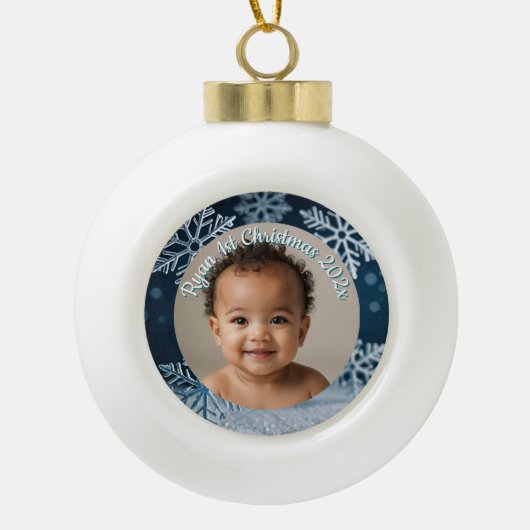 Boule En Céramique custom photo Christmas snowflake ceramic ornament (Devant)