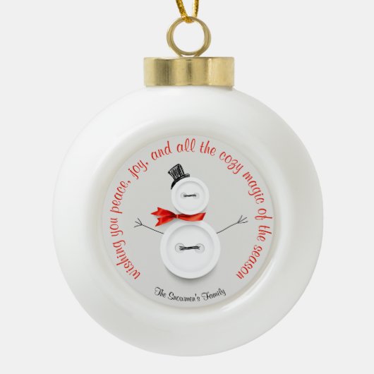 Boule En Céramique Custom Snowman Button Ball Ornament (Devant)