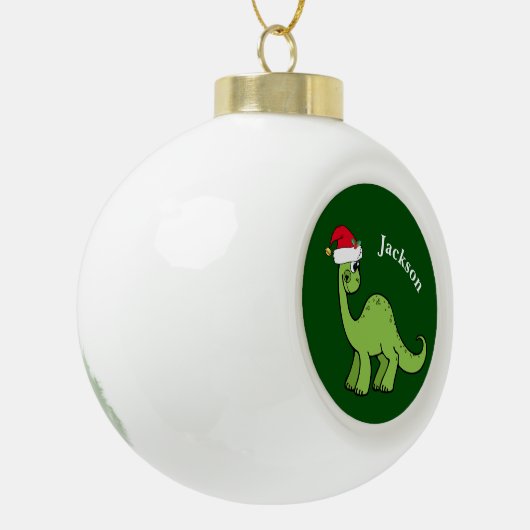 Boule En Céramique Cute Dinosaur Père Noël Vert Enfants Monogramme (Gauche)
