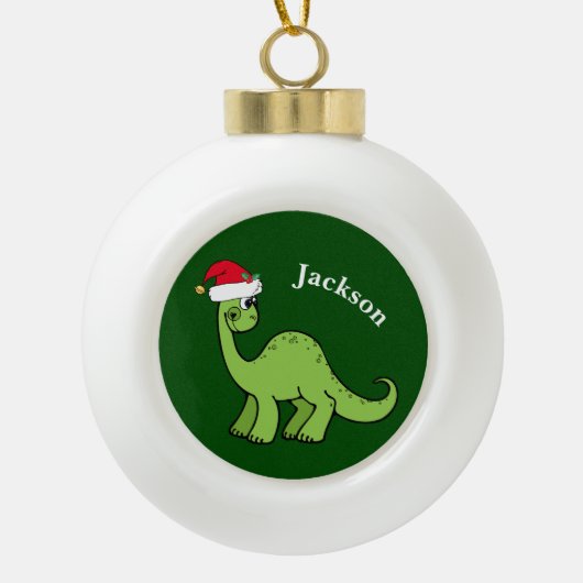 Boule En Céramique Cute Dinosaur Père Noël Vert Enfants Monogramme (Devant)