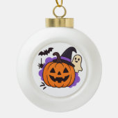 Boule En Céramique Cute Halloween Pumpkin with Witch Hat – Ghost & Ba (Devant)