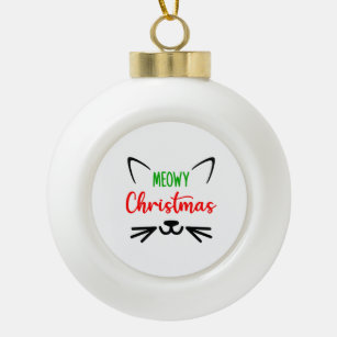 Boule En Céramique Cute Meowy Visage de chat de Noël 