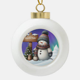 Boule En Céramique Cute snowman on North Pole with northern lights