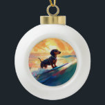 Boule En Céramique Dachshund Beach Surf Peinture<br><div class="desc">Plongez dans le monde ludique de l'aventure canine avec cette peinture captivante. Un chien en ébullition se rend aux vagues, chevauchant habilement le surf sur une plage baisée par le soleil. L'oeuvre d'art vibrante capte magnifiquement l'essence de l'excitation au bord de la plage tandis que le chien court sans crainte...</div>