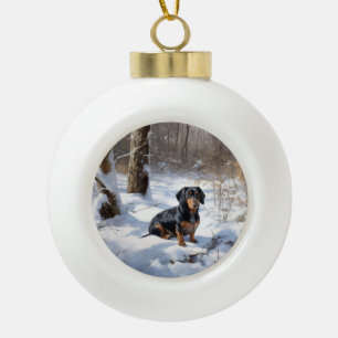 Boule En Céramique Dachshund Qu'Il Neige Noël