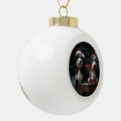 Boule En Céramique Décor de Noël Bernedoodle Snowy Sleigh (Gauche)