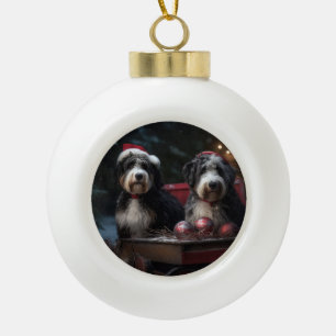 Boule En Céramique Décor de Noël Bernedoodle Snowy Sleigh