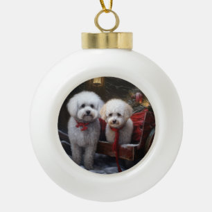 Boule En Céramique Décor de Noël Bichon Frise Snowy Sleigh