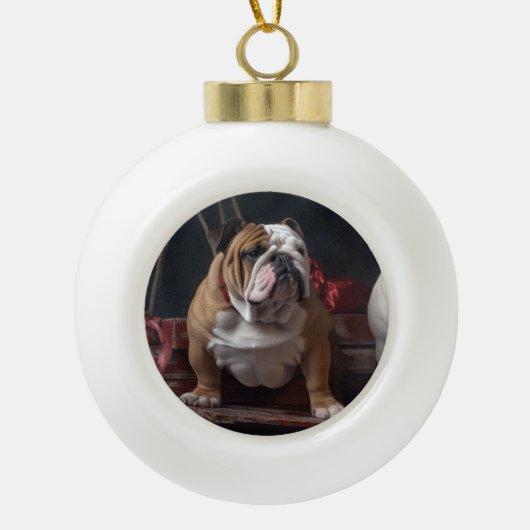 Boule En Céramique Décor de Noël Bulldog Snowy Sleigh (Devant)