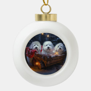 Boule En Céramique Décor de Noël Coton De Tulear Snowy Sleigh