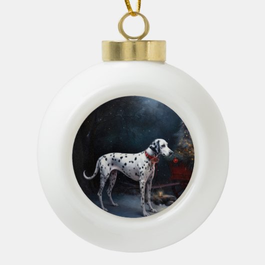 Boule En Céramique Décor de Noël Dalmatien Snowy (Devant)