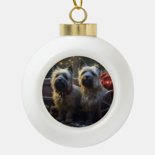 Boule En Céramique Décor de Noël de Cairn Terrier Snowy Sleigh