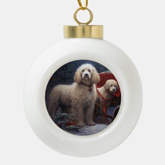 Boule En Céramique Décor de Noël de caniche Snowy (Devant)