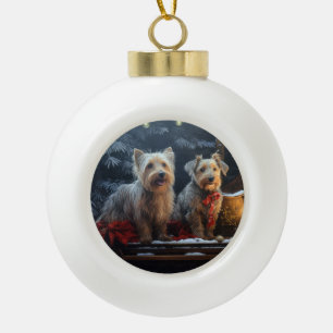 Boule En Céramique Décor de Noël de Terrier australien Snowy Sleigh