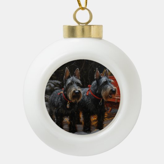 Boule En Céramique Décor de Noël écossais Terrier Snowy Sleigh (Devant)