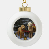 Boule En Céramique Décor de Noël Goldendoodle Snowy Sleigh (Devant)