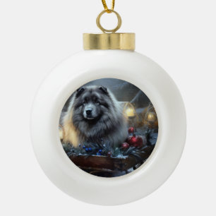 Boule En Céramique Décor de Noël Keeshond Snowy Sleigh