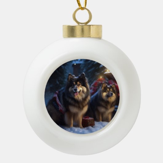 Boule En Céramique Décor de Noël Lapphund Snowy Sleigh (Devant)
