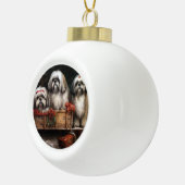 Boule En Céramique Décor de Noël Lhasa Apso Snowy Sleigh (Droite)