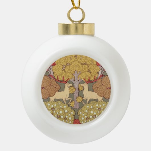 Boule En Céramique Deer &Tree Squirrel Bird Rowan Berries Art Nouveau (Devant)