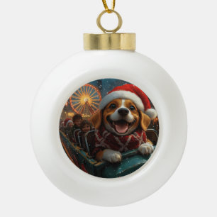 Boule En Céramique Dessous de verre à rouleaux de chien beagle Noël