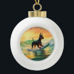 Boule En Céramique Doberman Beach Surf Peinture<br><div class="desc">Plongez dans le monde ludique de l'aventure canine avec cette peinture captivante. Un chien en ébullition se rend aux vagues, chevauchant habilement le surf sur une plage baisée par le soleil. L'oeuvre d'art vibrante capte magnifiquement l'essence de l'excitation au bord de la plage tandis que le chien court sans crainte...</div>