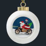 Boule En Céramique Doberman Chien Noël Père Noël<br><div class="desc">Un Père Noël à vélo livrant l'arbre de Noël et le chien Doberman en cadeau est une idée cadeau de Noël parfaite pour quelqu'un qui aime cette race de chien.</div>