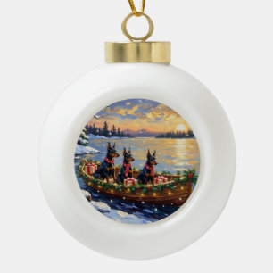 Boule En Céramique Doberman Pinscher Noël Bateau Fêtes
