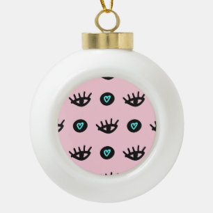 Boule En Céramique Doodle Fille : Coeurs Des Yeux Sans Couleur.