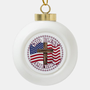 Boule En Céramique Drapeau de Dieu bénisse l'Amérique et croise les