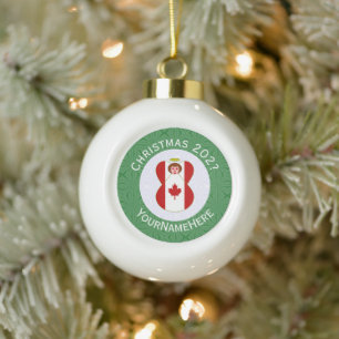 Boule En Céramique Drapeau de Noël d'ange canadien personnalisé