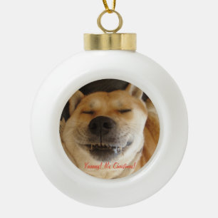 Boule En Céramique drôle akita chien avec le sourire mignon de noël o