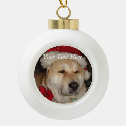 Boule En Céramique drôle mignon chien akita habillé en père Noël (Devant)
