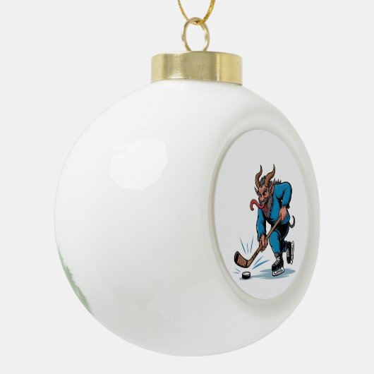 Boule En Céramique Éffrayant Krampus Jouer au hockey sur glace Noël (Gauche)