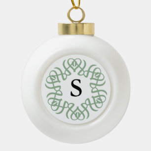 Boule En Céramique Élégant Monogramme Floral Vert Sauge Famille