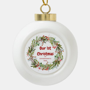 Boule En Céramique Elégante couronne d'aquarelle Premier Noël
