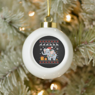 Boule En Céramique Éléphant Chapeau de Père Noël Lumières de Sapin de