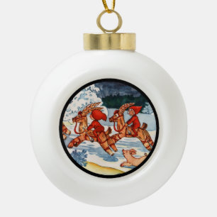 Boule En Céramique Elfes emballant des chèvres de Noël