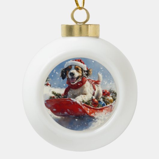 Boule En Céramique English Setter Dog in Sledge Let it Snow Christmas (Devant)
