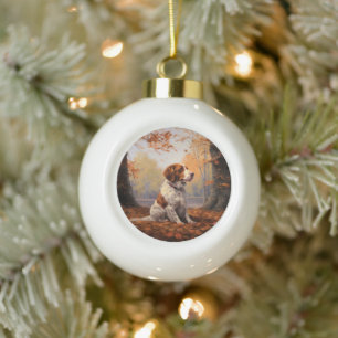 Boule En Céramique Épanouissement d'un Brittany Spaniel dans les feui