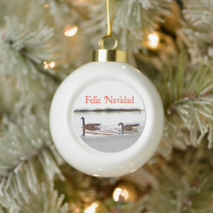 Boule En Céramique Feliz Navidad - Honkers - Oies du Canada