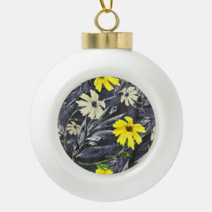 Boule En Céramique Feuilles d'automne, baies : motif d'aquarelle.