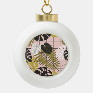 Boule En Céramique Feuilles de palmiers tropicaux, été élégant.